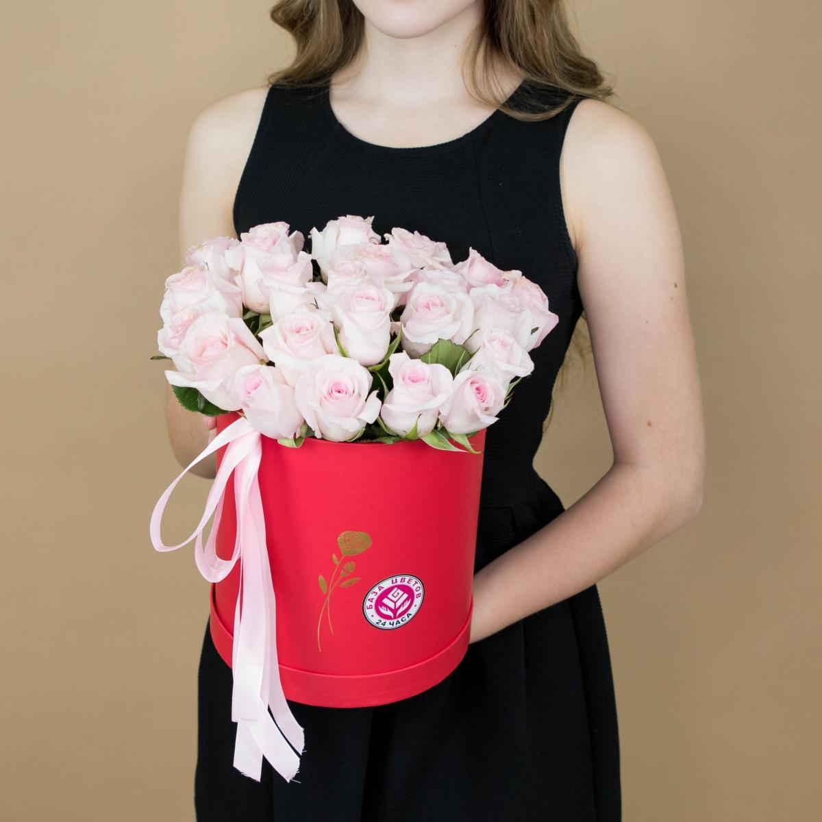 Розы розовые в шляпной коробке (код товара: 2124)