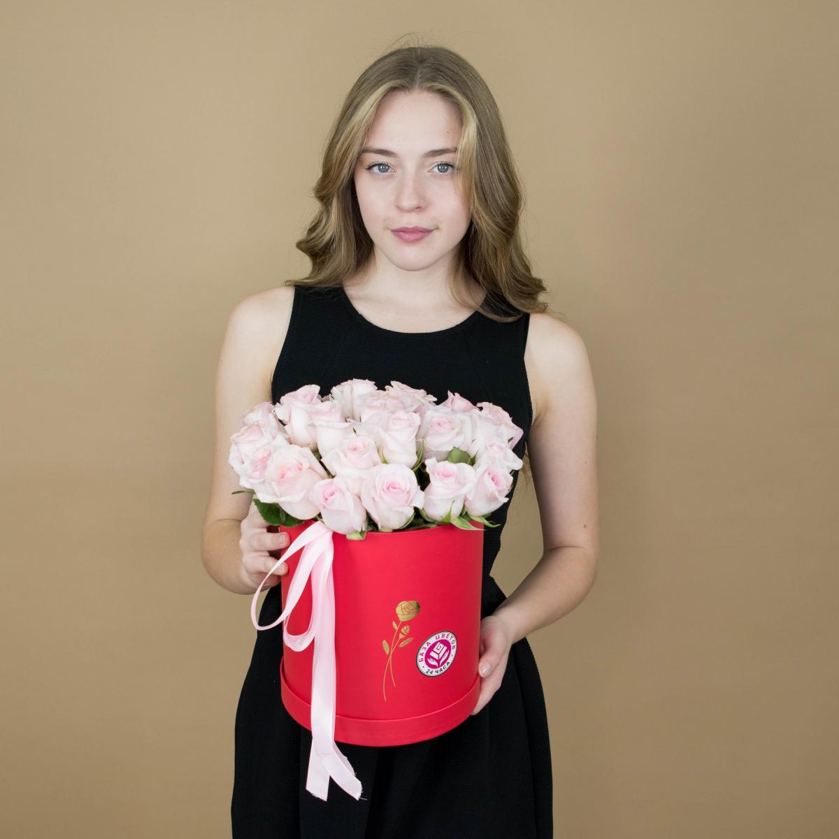 Розы розовые в шляпной коробке (код товара: 2124)